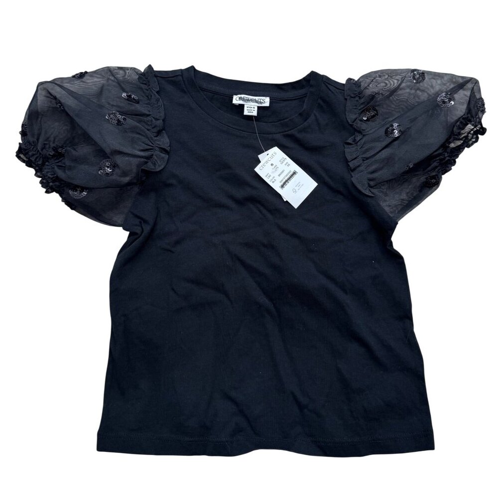 J.crew Girls' organza puff-sleeve T-shirt party black sx XS
